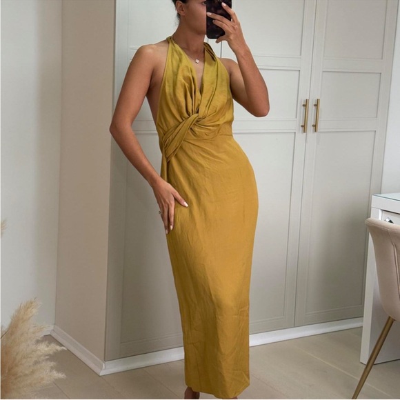 knee length dresses for ladies Early 00s Zara Woman Linen Button Down Maxi Beige Dress - Linen - Summer  dress main image 0
